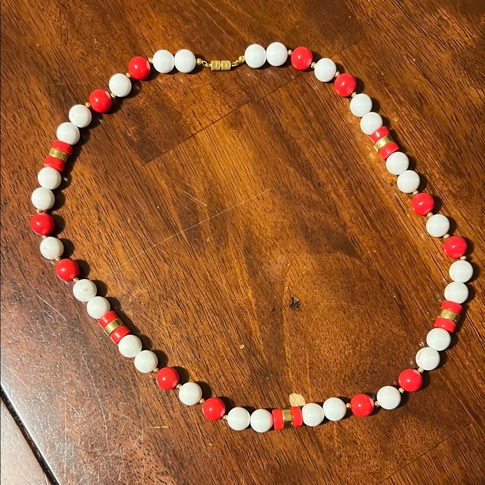 Elegant Red and White Beaded Necklace